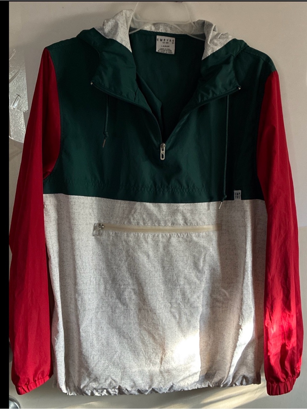 Empyre-VNTG 90s Colorblock Anorak Jacket in Forest Green, Heather Gray Red Sz L